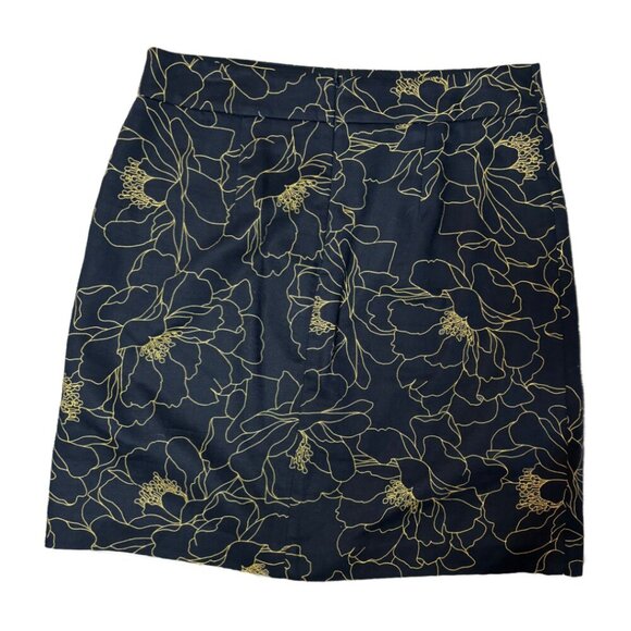 Ann Taylor Floral Outline Mini Pencil Skirt Navy/Gold Sz 10 (1494) - Picture 2 of 3